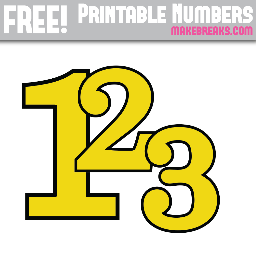 Yellow With Black Edge Printable Numbers 0 - 9 - Make Breaks