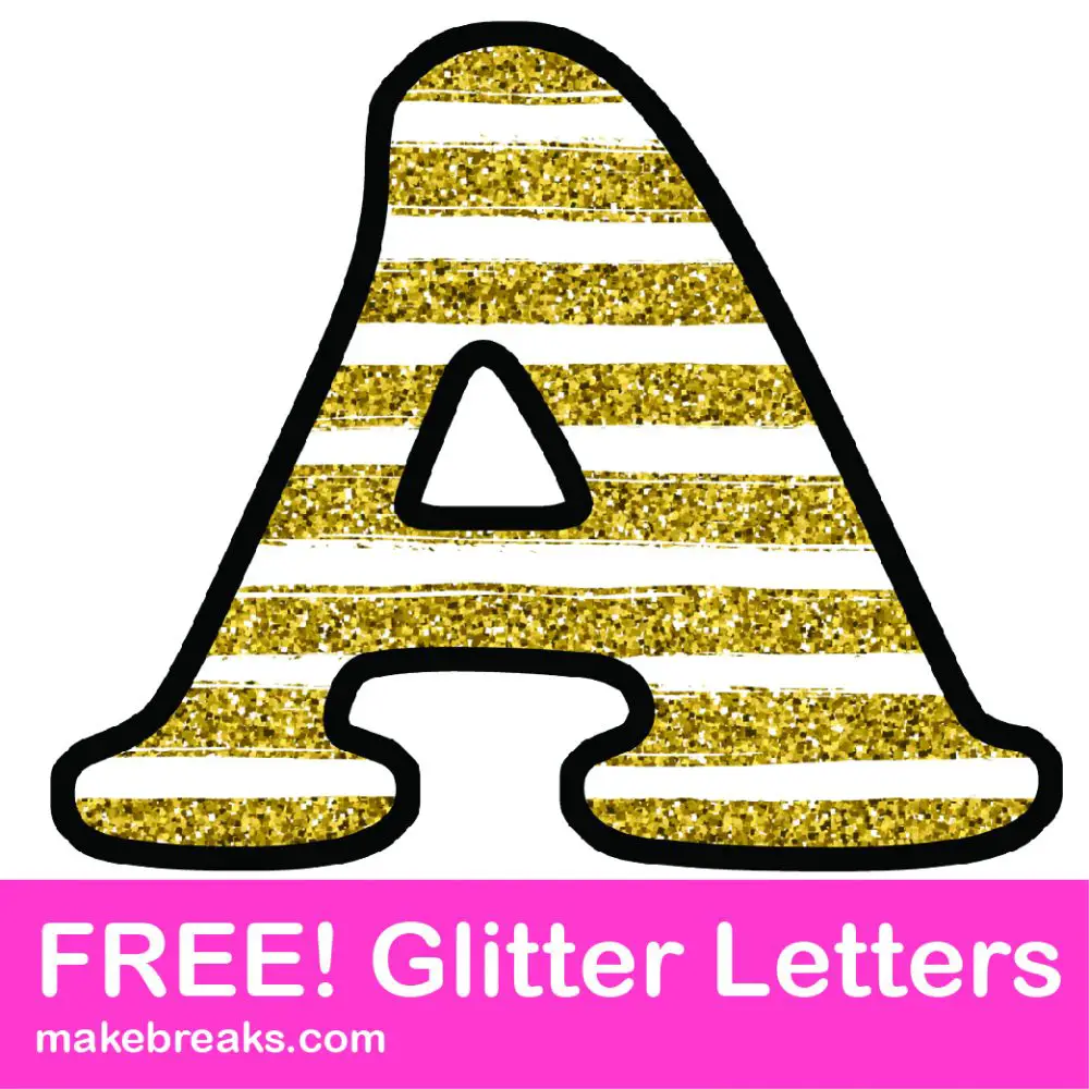 Free Printable Gold Stripe Glitter Letters