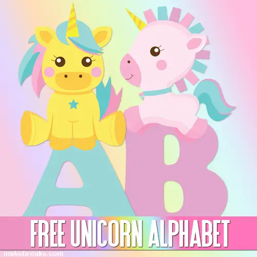Free printable unicorn alphabet party printable