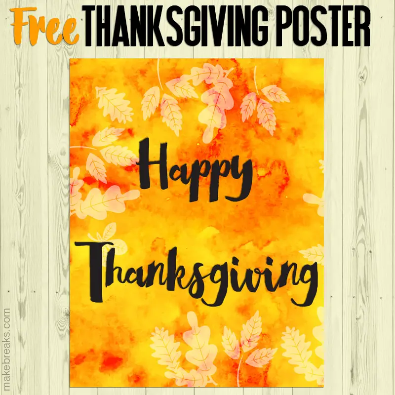 Yellow and orange Happy Thanksgiving printable poster