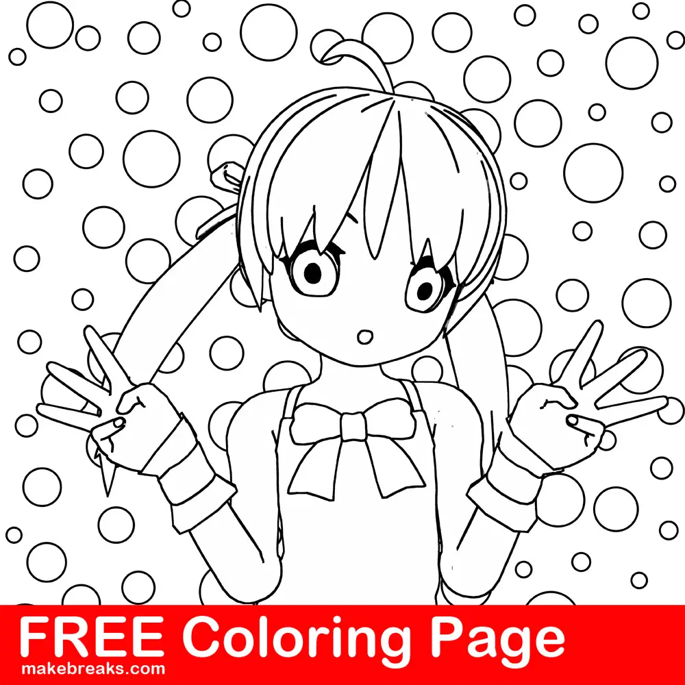 Free Coloring Page - Anime Style Girl Bubbles Background - Make Breaks