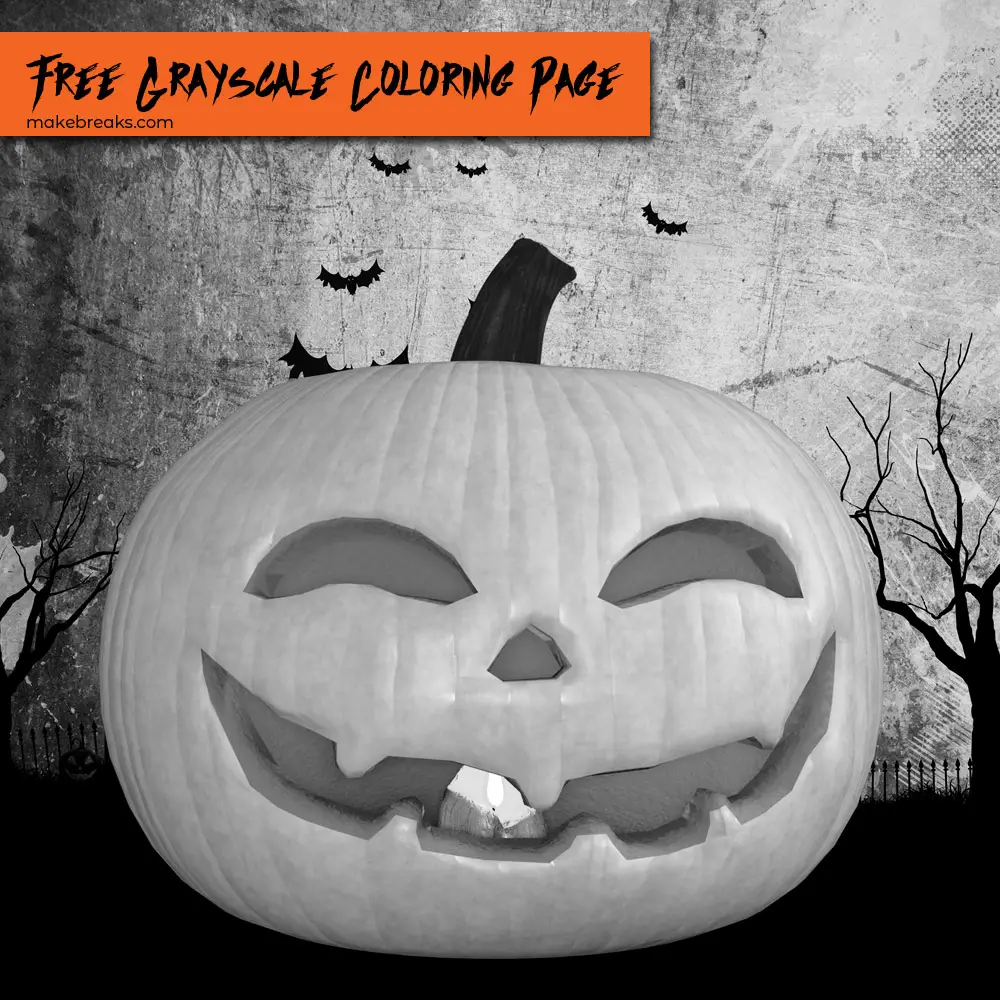 Free Grayscale Jack O Lantern to Color for Halloween v1