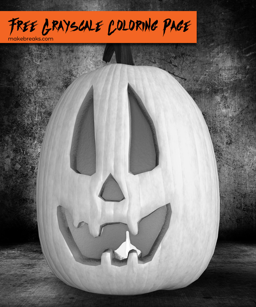 Free Grayscale Jack O Lantern to Color for Halloween v2