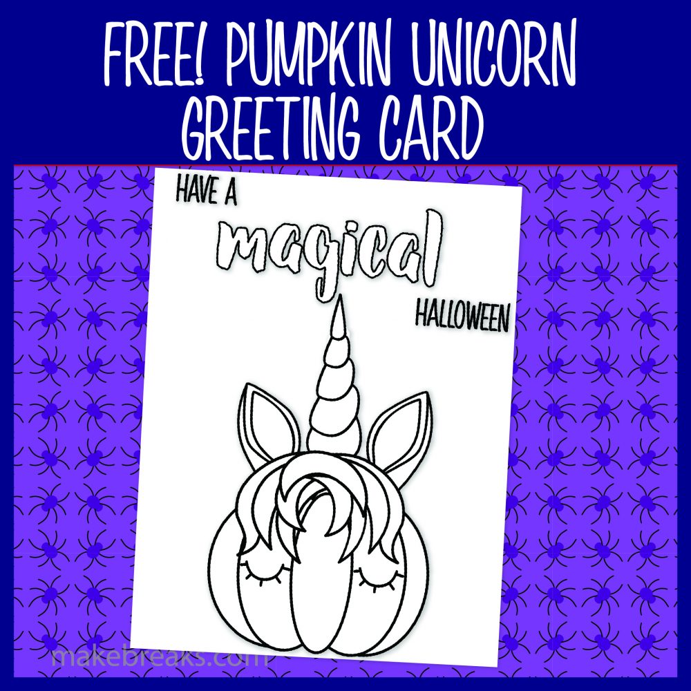 Free Unicorn Pumpkin Halloween Coloring Card