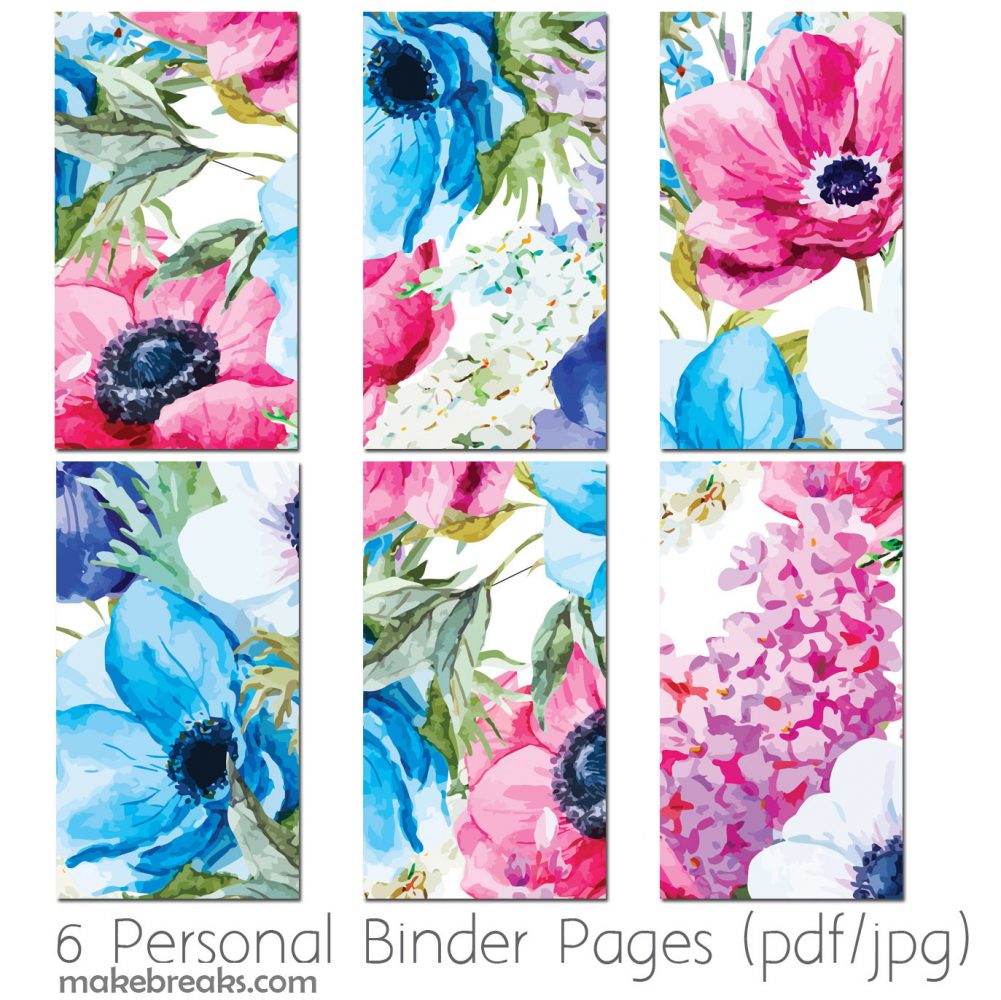 Free Personal Size Planner Dividers With Blue Floral Design