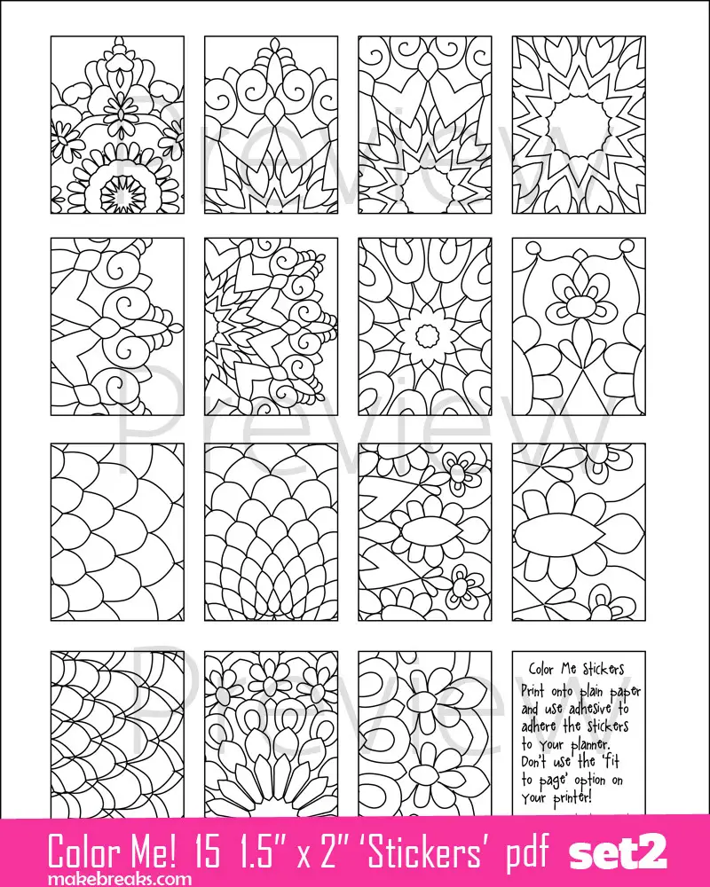 Coloring Page Planner Stickers Set 2