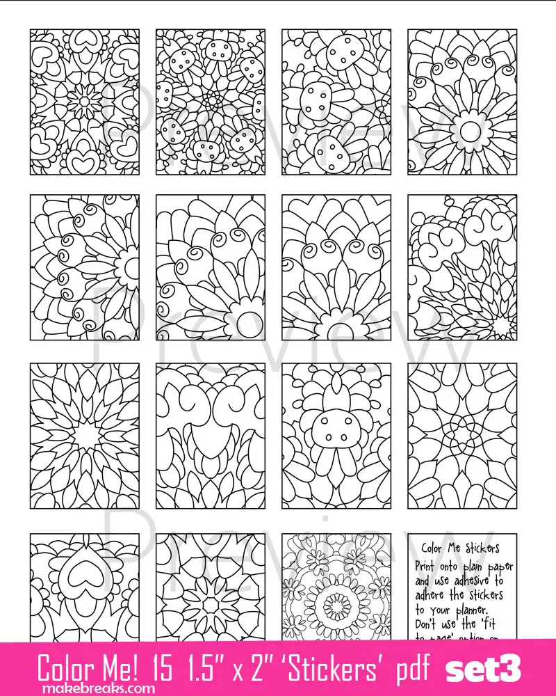 Coloring Page Planner Stickers Set 3