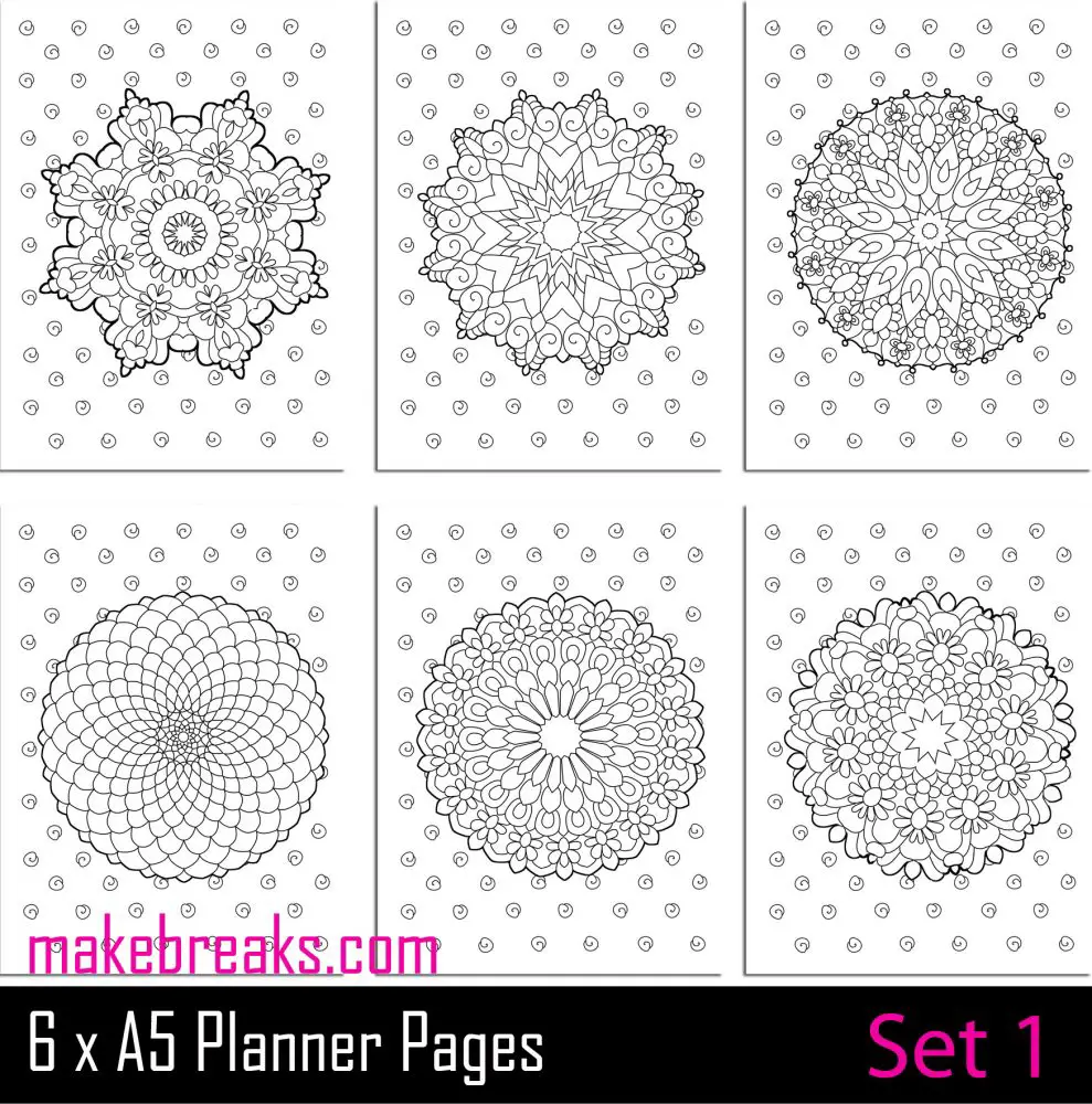 Free mandala coloring inserts for a5 planner