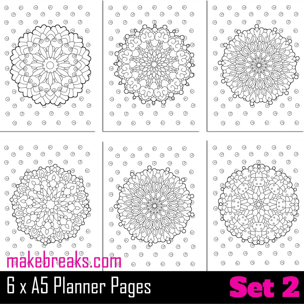 Mandala coloring pages for a5 planner