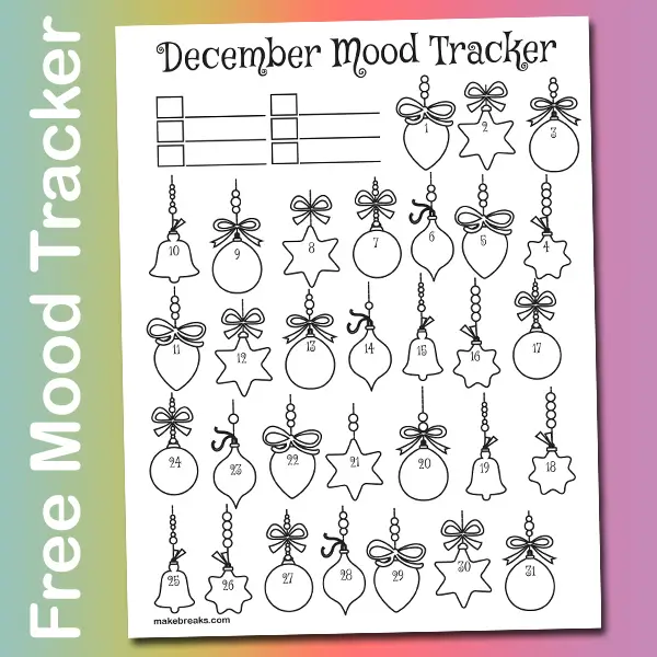 Free December Mood Tracker Tracking Page – Christmas Ornaments