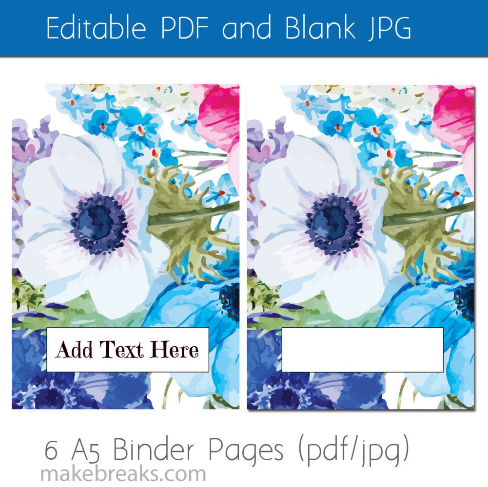 EDITABLE Free A5 Planner Dividers With Blue Floral Design - Make Breaks