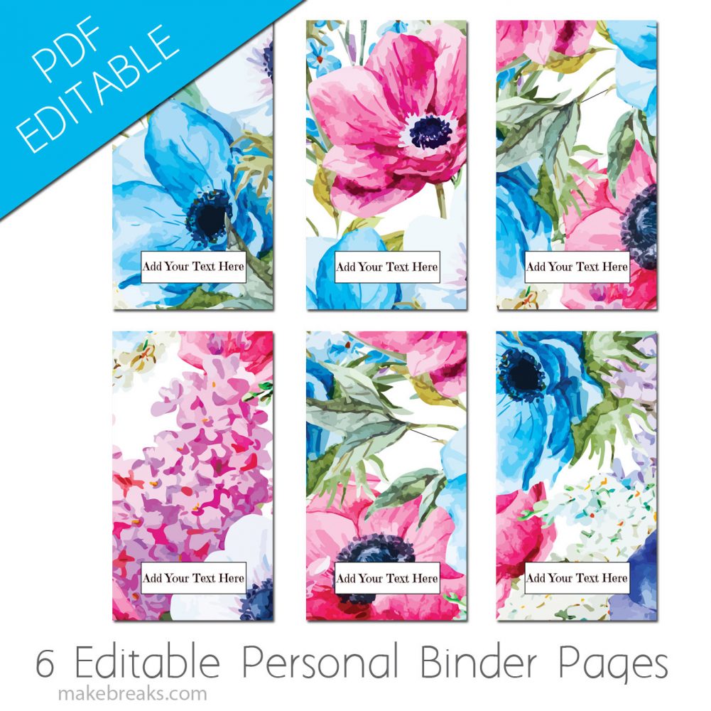 Free EDITABLE Personal Size Planner Dividers With Blue Floral Design