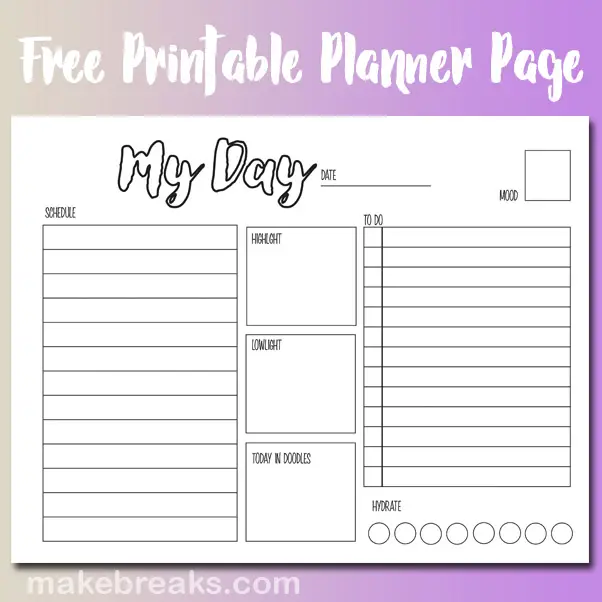 My Day Free Printable Planner Page