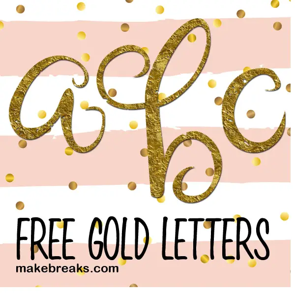 Free gold foil effect letters in a script style with a slight distressed look