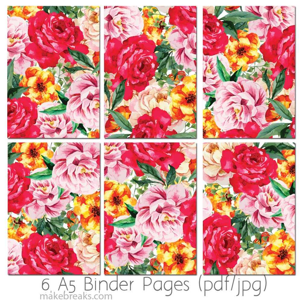 Rose planner page inserts -makebreaks a5 printable rose pattern planner page dividers