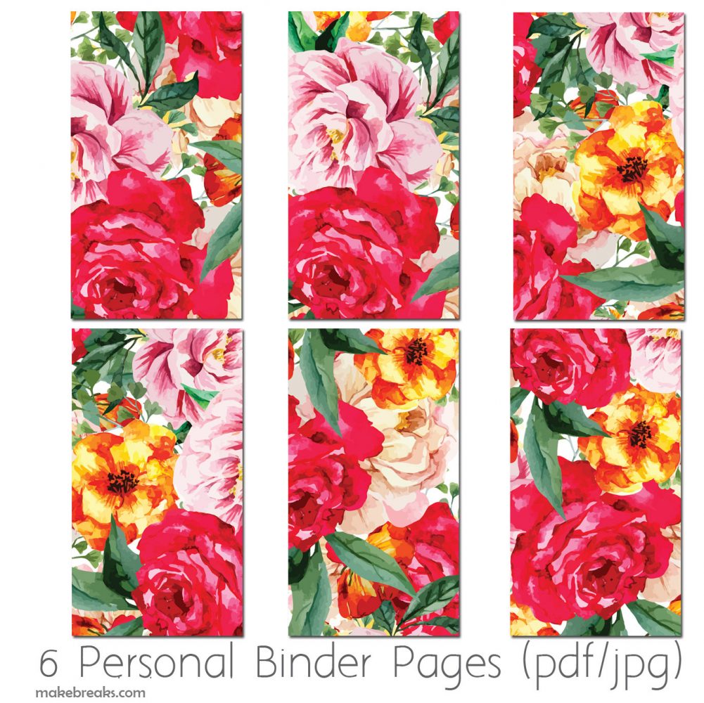 Free Personal Size Planner Dividers With Red Floral Design