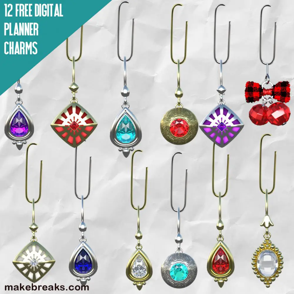 12 Jeweled Free Digital Planner Charms