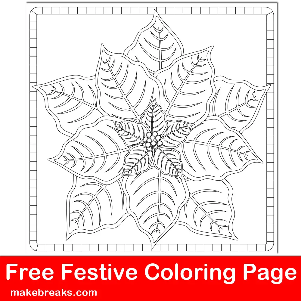 Simple poinsettia Christmas coloring page