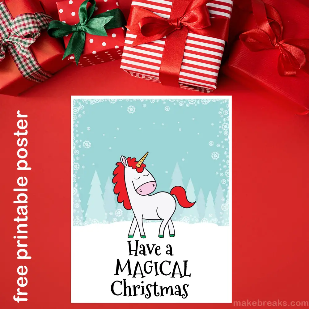 Free Printable Magical Unicorn Christmas Poster
