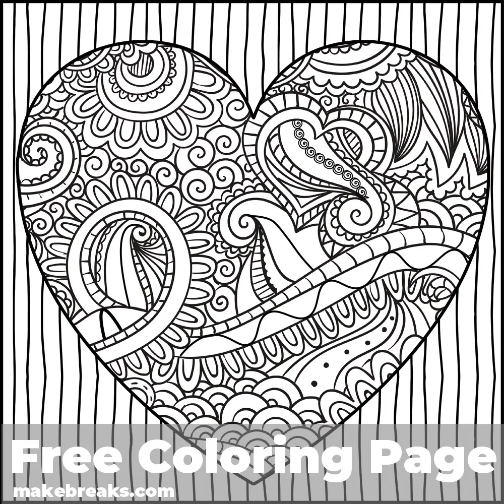 Patterned Heart Free Valentine’s Day and Romantic Themed Coloring Page