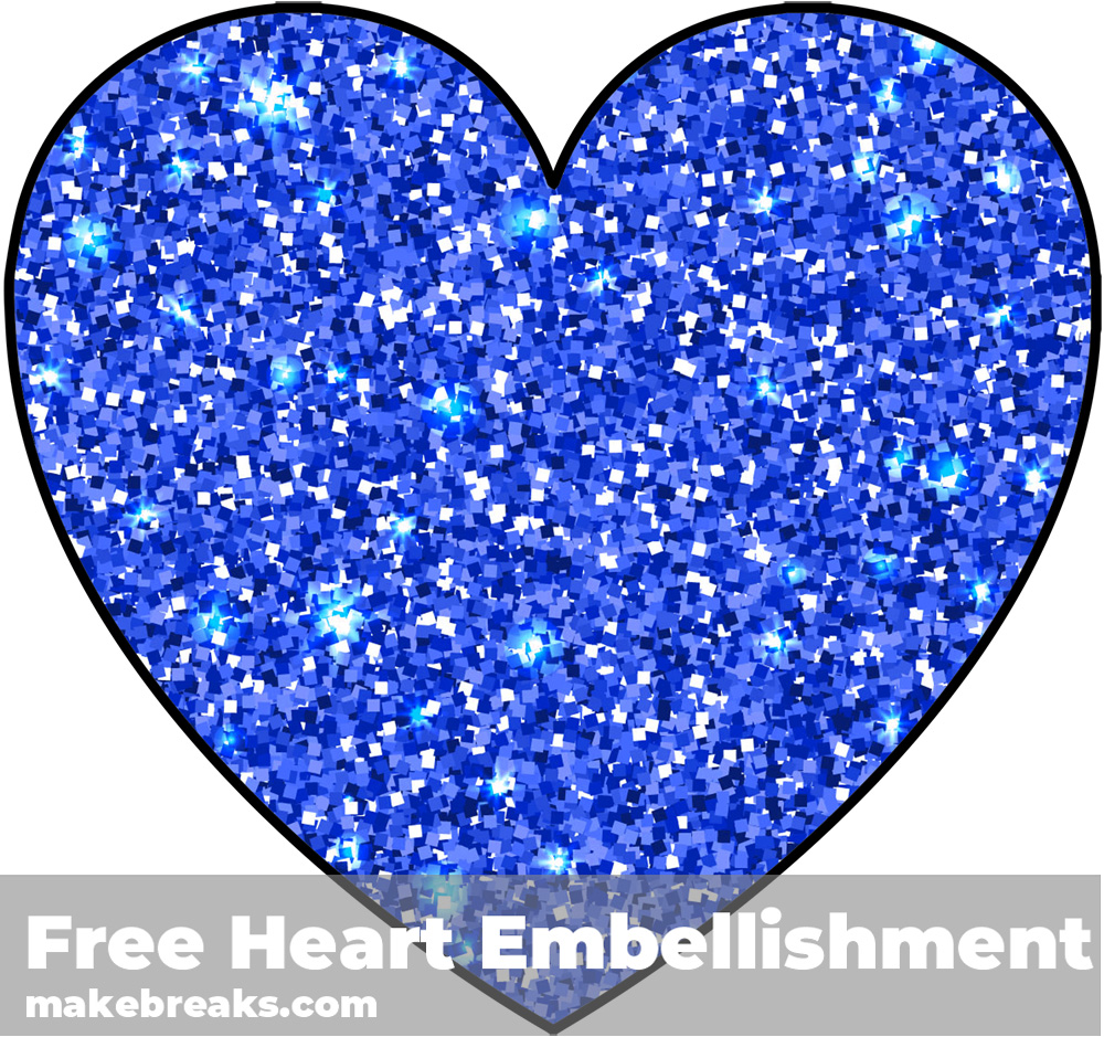 Free Printable Blue Glitter Heart Embellishment