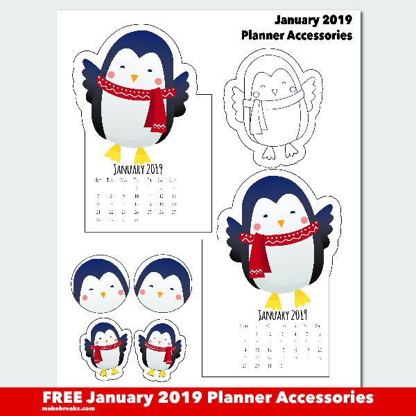 Free January 2019 Penguin Planner Printables