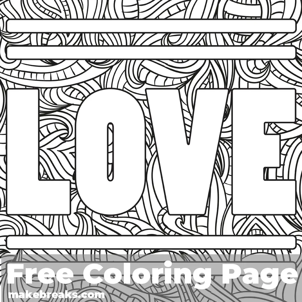 Love Word Free Valentine’s Day and Romantic Themed Coloring Page