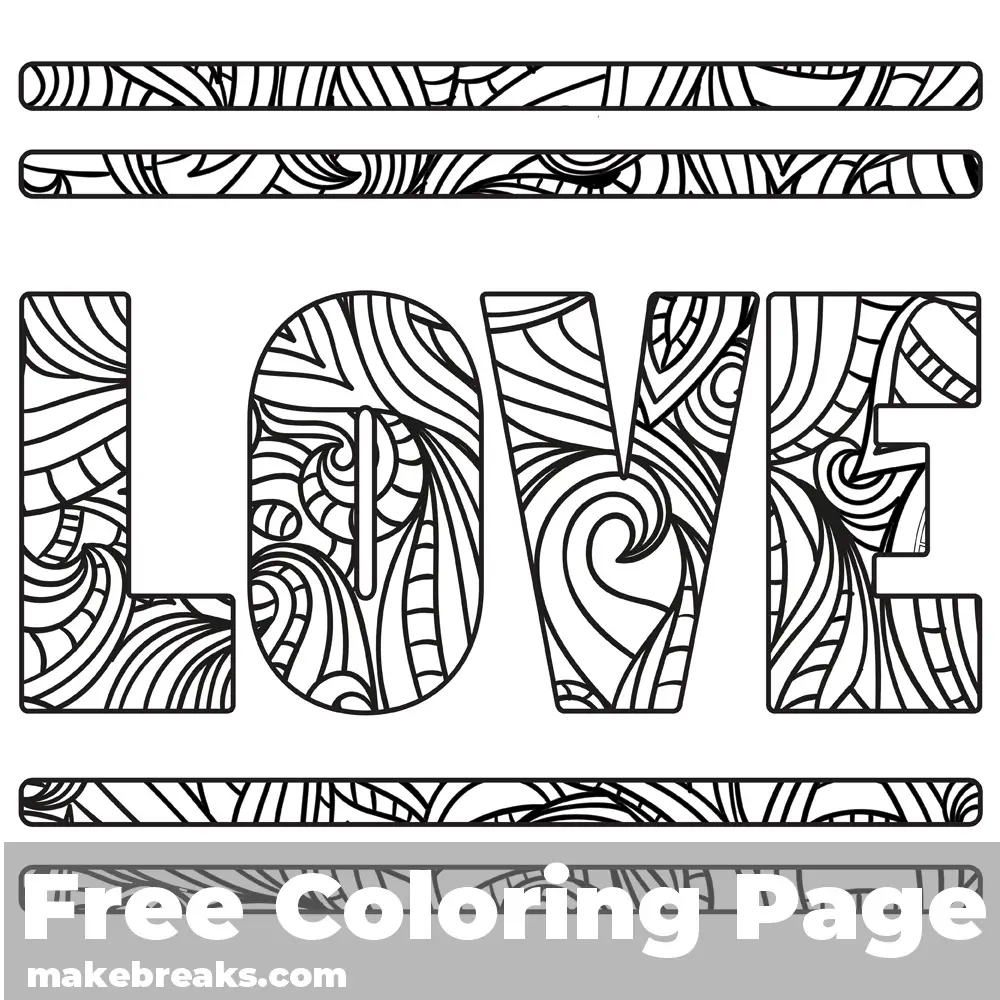 Love Word 2 Free Valentine’s Day and Romantic Themed Coloring Page