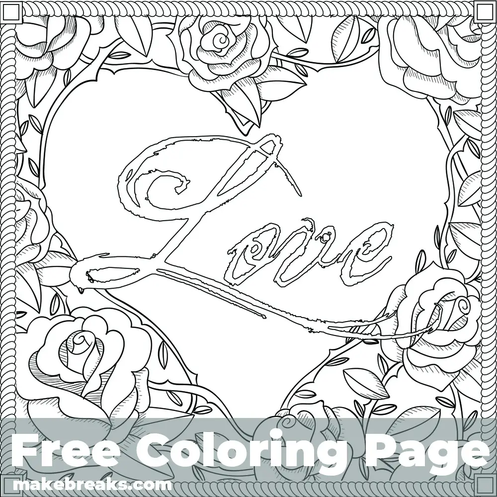 Love Frame Free Valentine’s Day and Romantic Themed Coloring Page