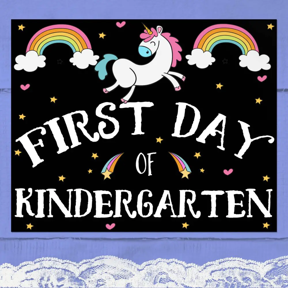 Free Printable Unicorn First Day at Kindergarten Poster