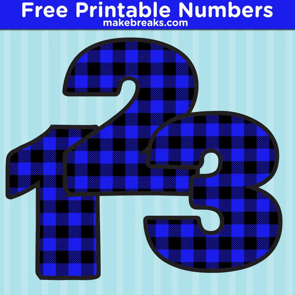 Free Printable Bold Blue Plaid Numbers