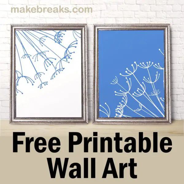 Free Printable Wall Art - Blue and White Dandelion - Make Breaks