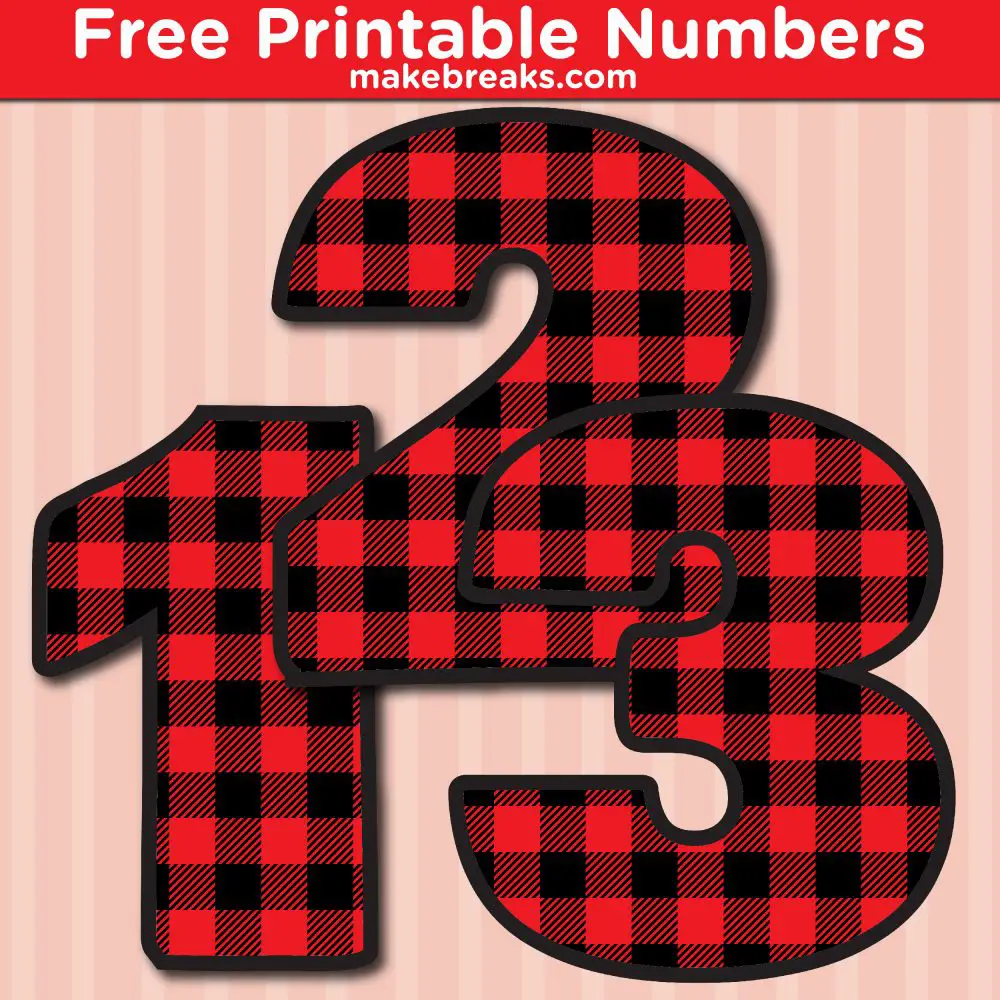 Free Printable Bold Red Plaid Numbers