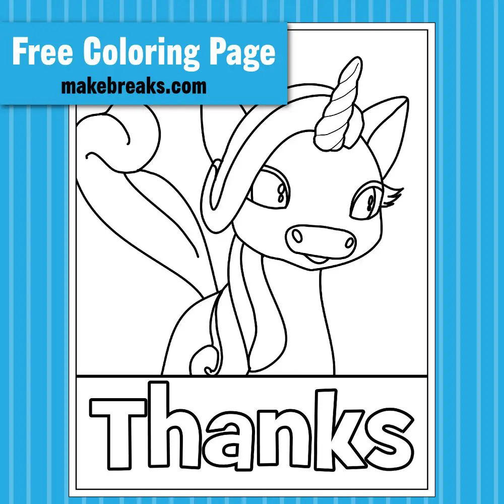 ‘Thanks’ Thanksgiving Unicorn Coloring Page