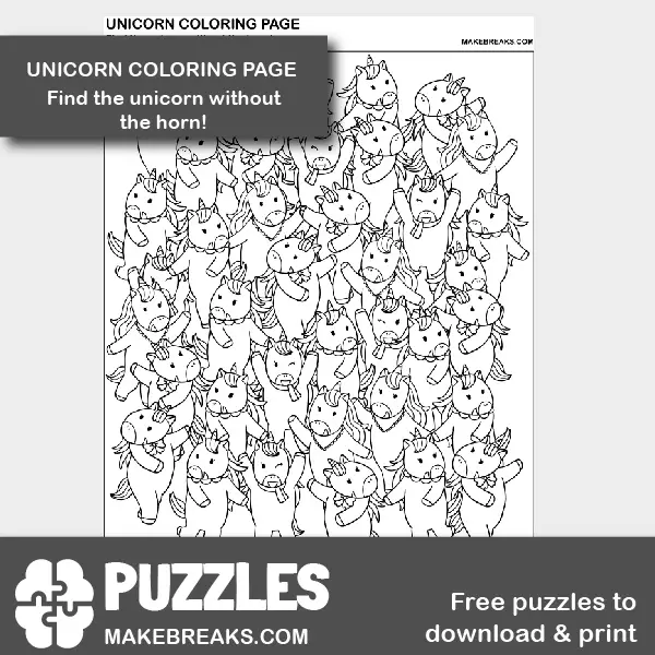Free Unicorn Coloring Page – Spot the Unicorn With No Horn