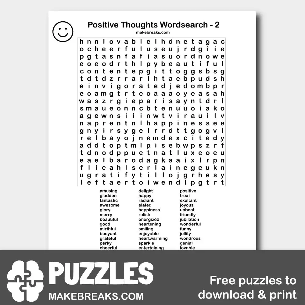 Positive Thoughts Wordsearch