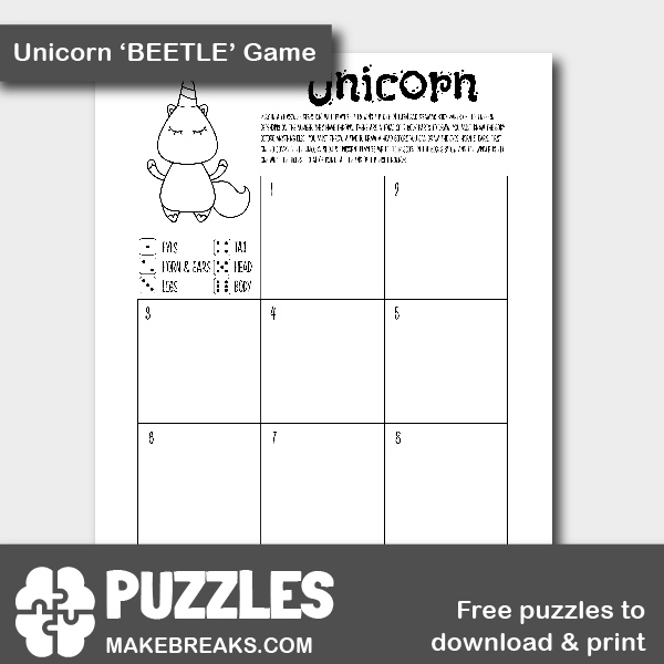 Free Printable Unicorn ‘Beetle’ Game