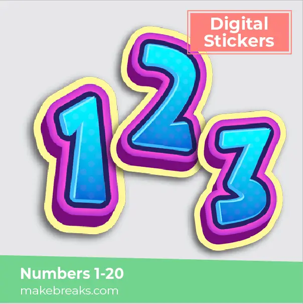 Free Blue Cartoon Numbers 1 – 20 Digital Planner Stickers