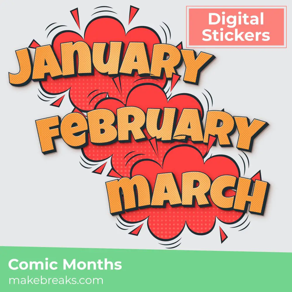 Comic Months Digital Stickers
