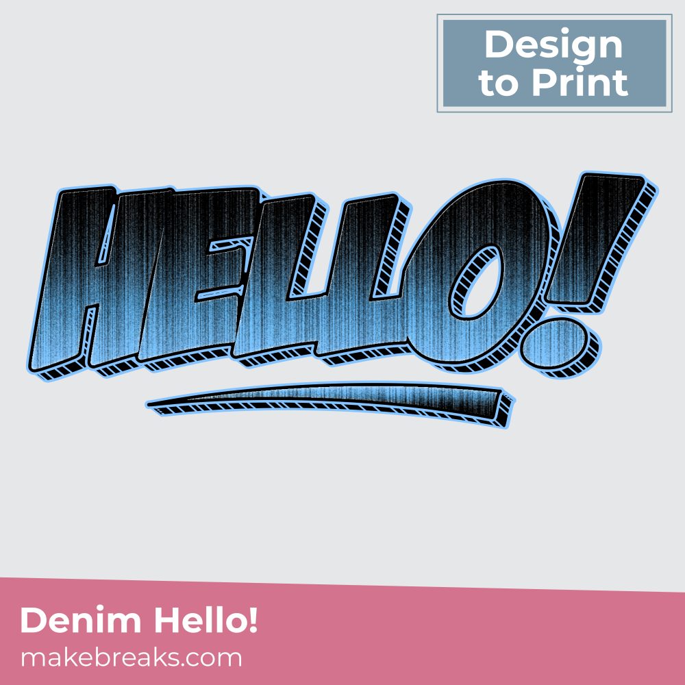 Printable Denim Doodle ‘Hello’ Embellishment