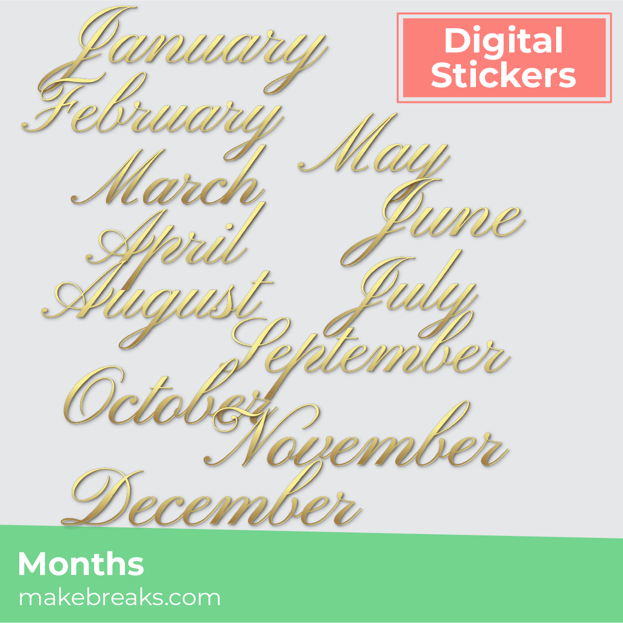 Free Gold Month Headers Digital Planner Stickers