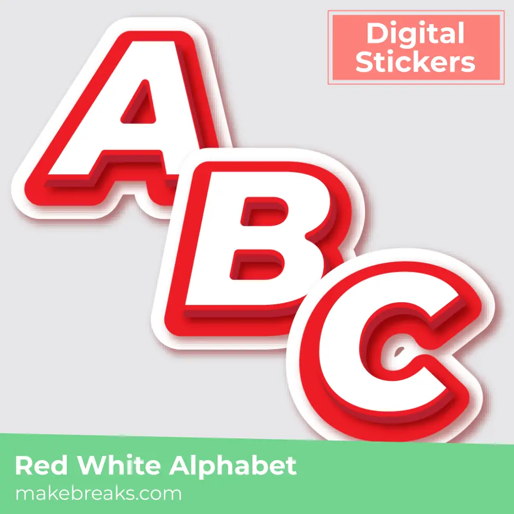 Free Red and White Alphabet Digital Planner Stickers
