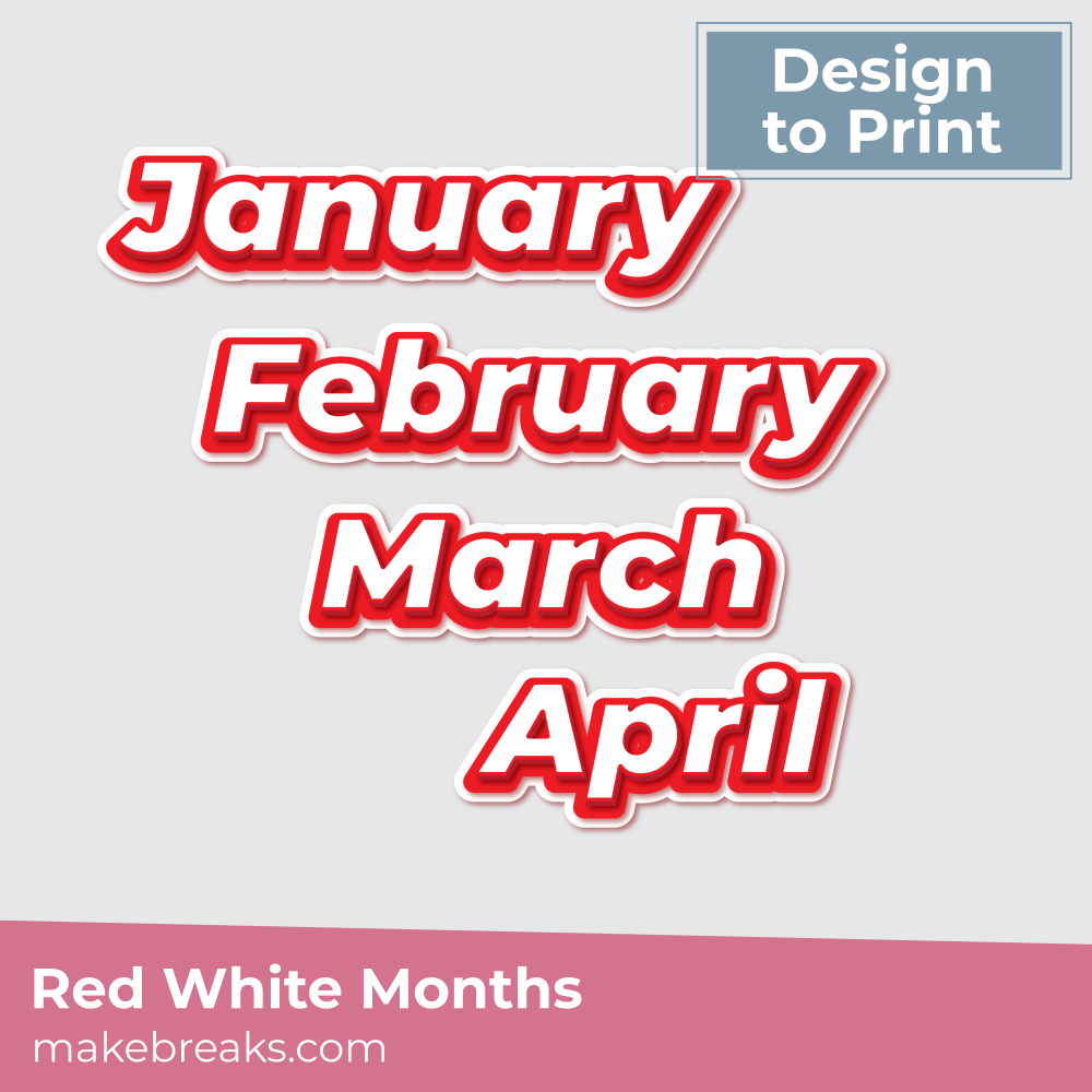 Printable Red and White Month Names Embellishments
