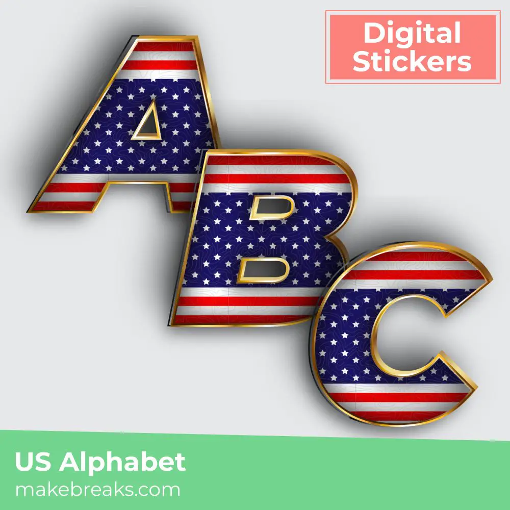 Free US Stars and Stripes Patriotic Alphabet Digital Stickers