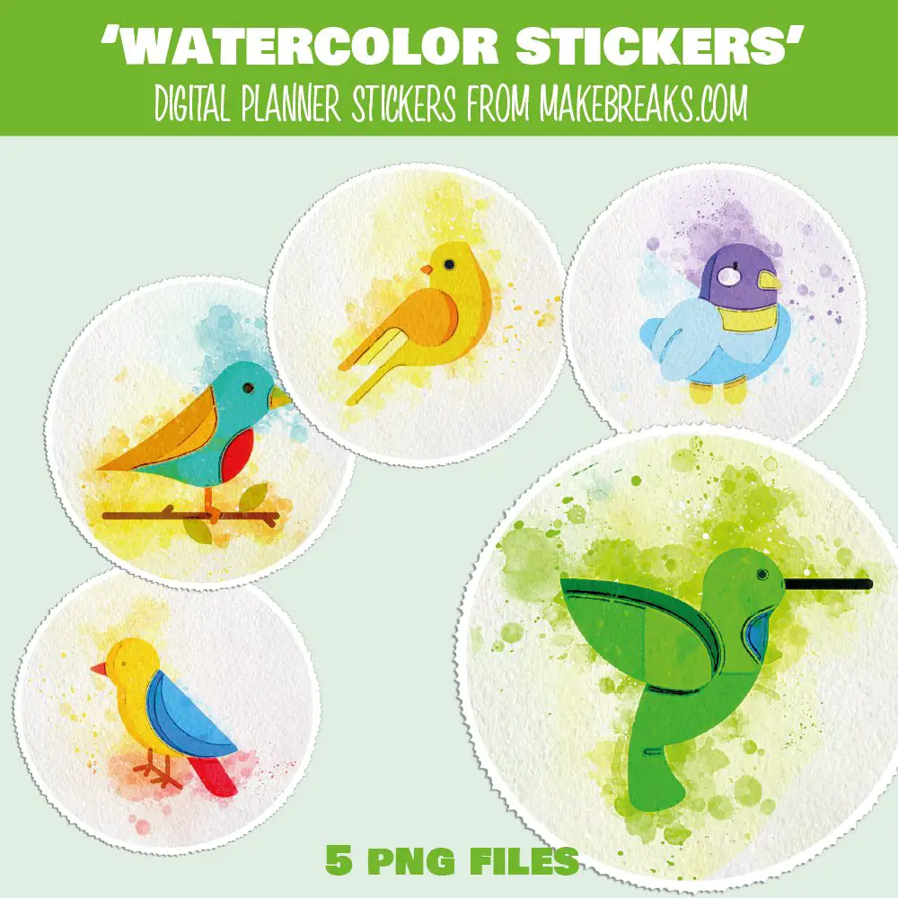 Free Digital Planner Stickers Watercolor Birds – PNG Files