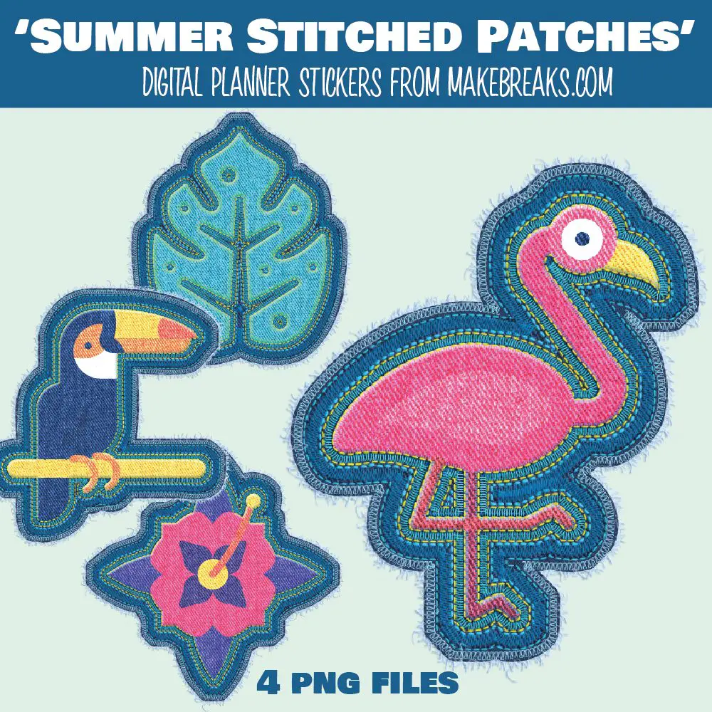 Free Digital Planner ‘Summer’ Stickers / Embroidered Elements – PNG Files