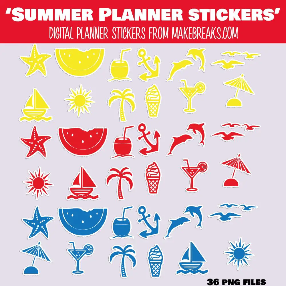 Free Summer Themed Digital Planner Stickers – PNG Files