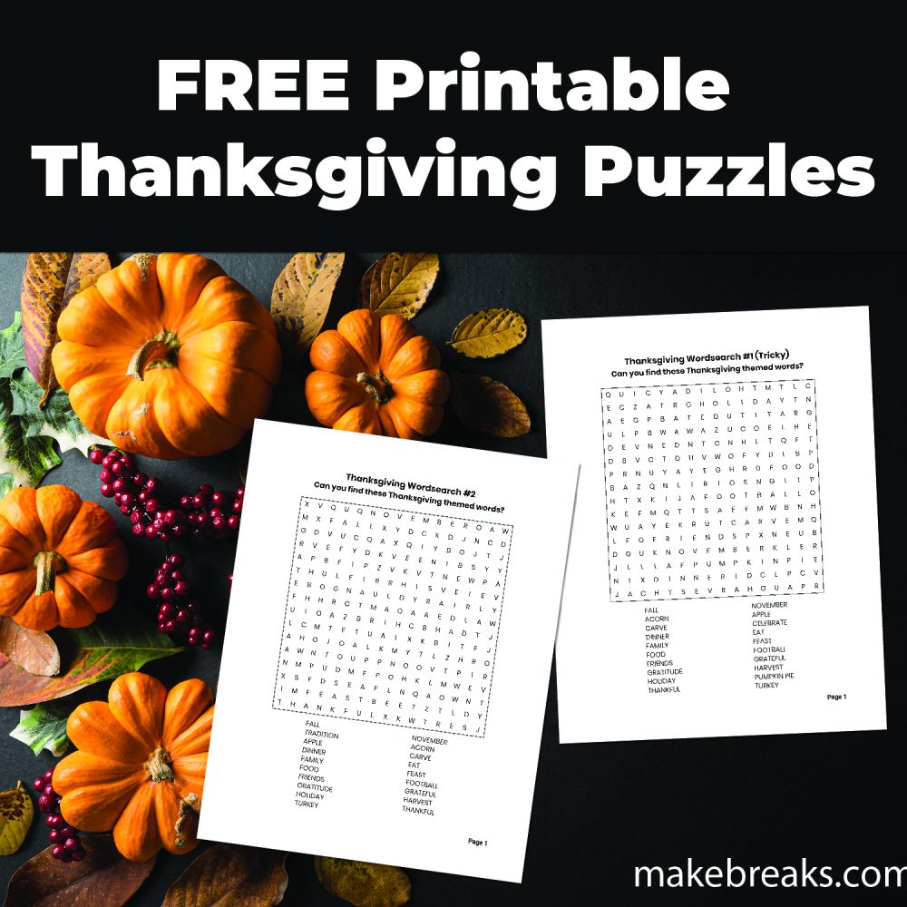 8 Thanksgiving Wordsearch Puzzles