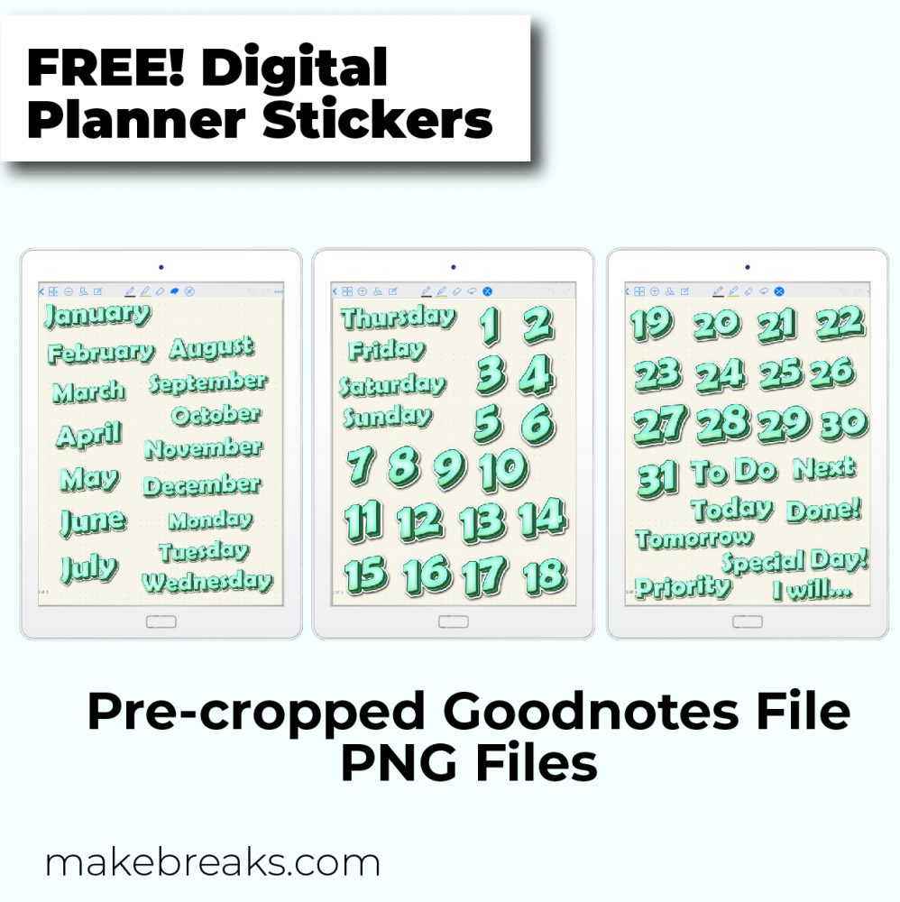 Free Blue Months, Days & Dates Digital Planner Stickers for Goodnotes & PNG files