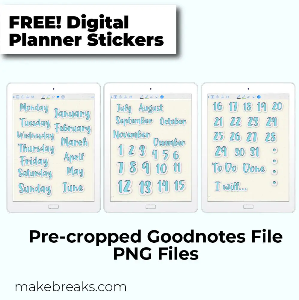 Free BlueEssential Words Digital Planner Stickers for Goodnotes & PNG files Set 2